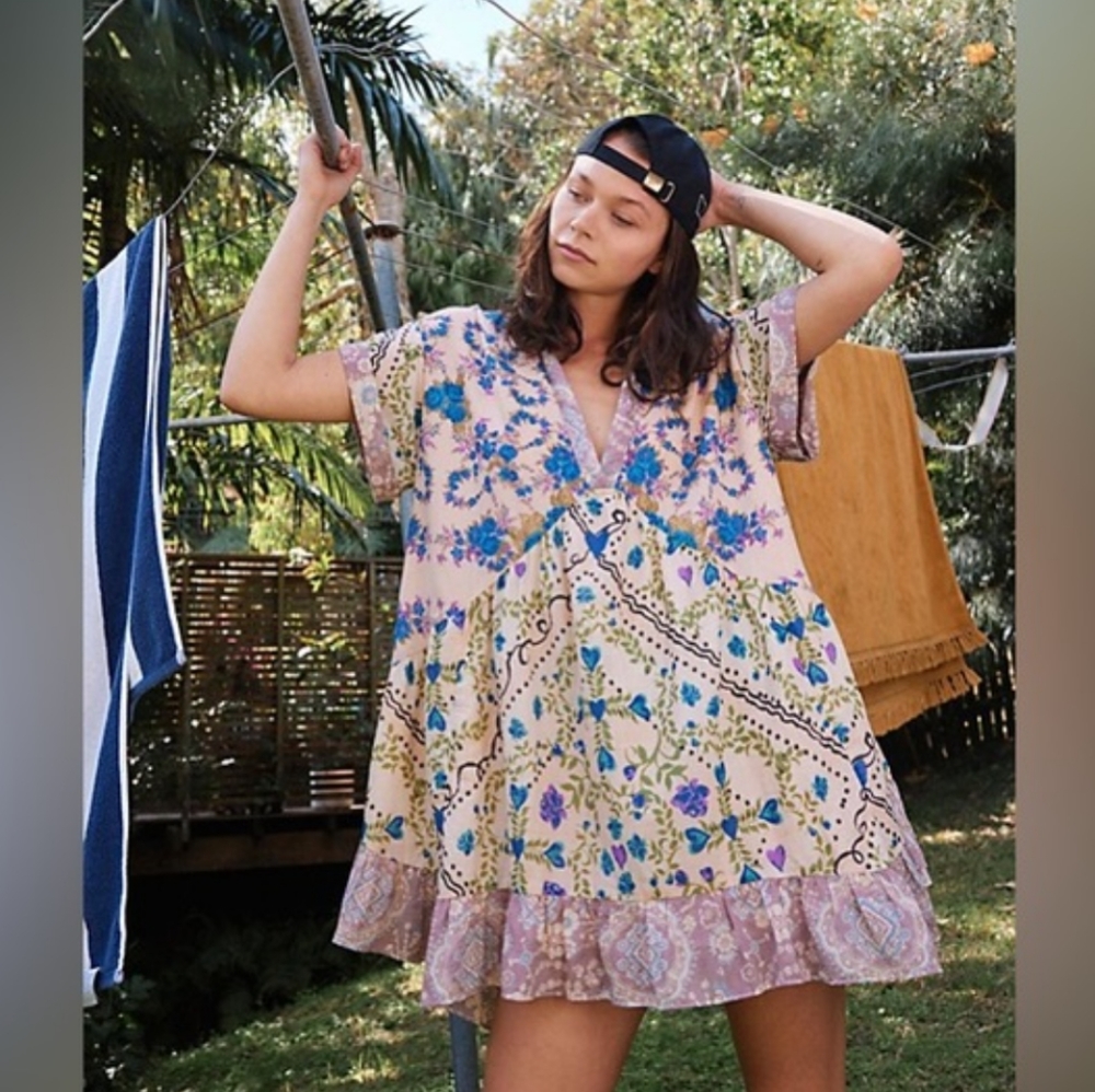 Fee People Boho Hippie Loose Mini Dress L/XL